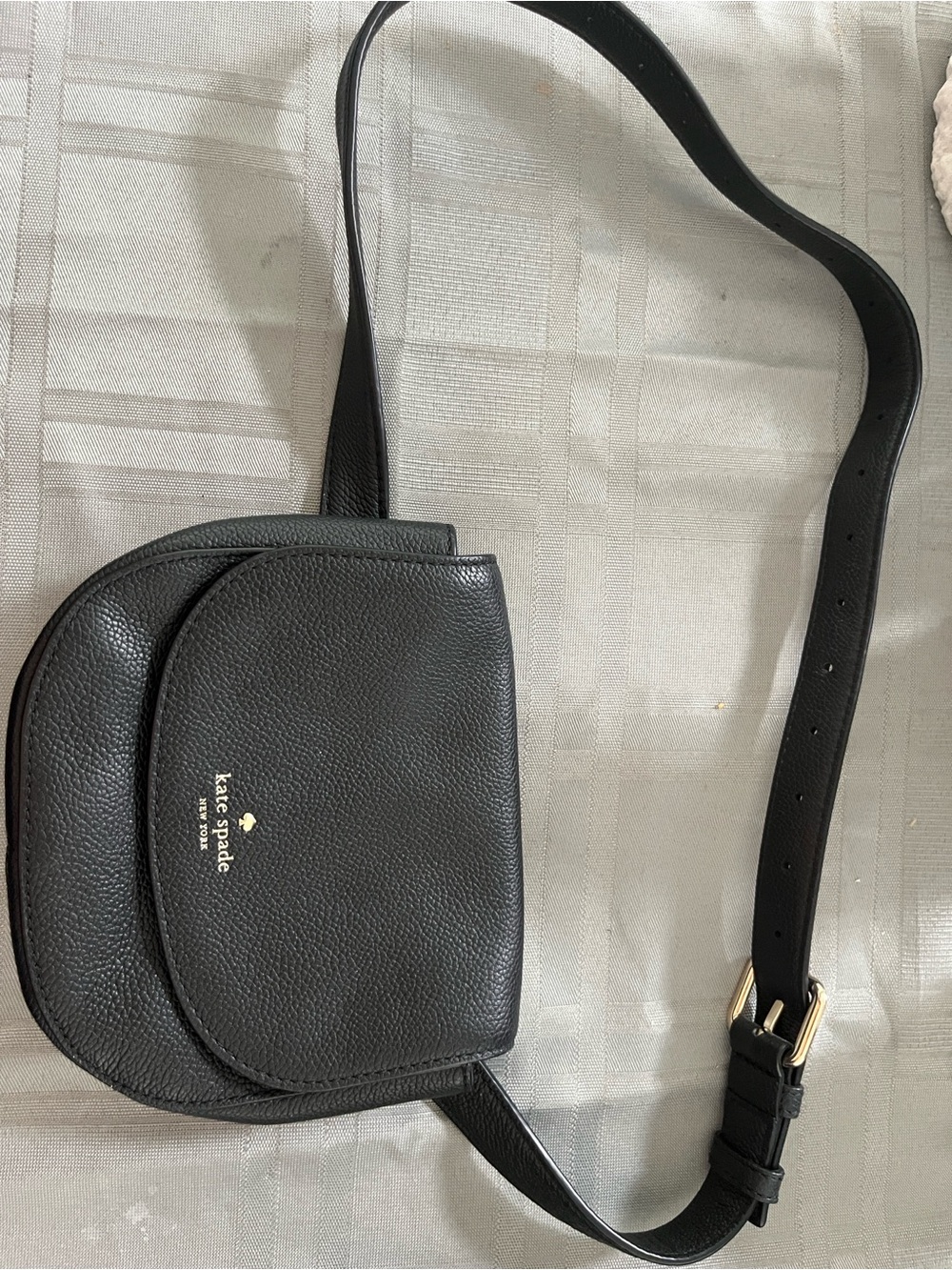 kate spade Black Pebbled Leather Crossbody Saddle Bag with Gold Hardware
